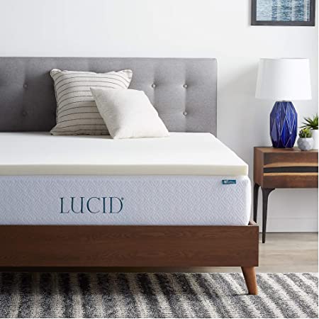 LUCID 2 Inch Traditional Foam Ventilated – Hypoallergentic, California King Mattress Topper, Ivory