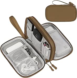 FYY Electronic Organizer, Travel Cable Organizer Bag Pouch Electronic Accessories Carry Case Portable Waterproof Double Layers All-in-One Storage Bag for Cable, Cord, Charger, Phone, Earphone Brown