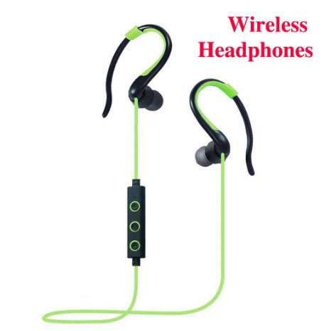 Bluetooth Headphones, Sweatproof Wireless Sport Bluetooth V4.1 Earbuds Noise Cancelling Stereo Sound In-Ear Headset with Microphone Ear Hooks for Running Hiking Green