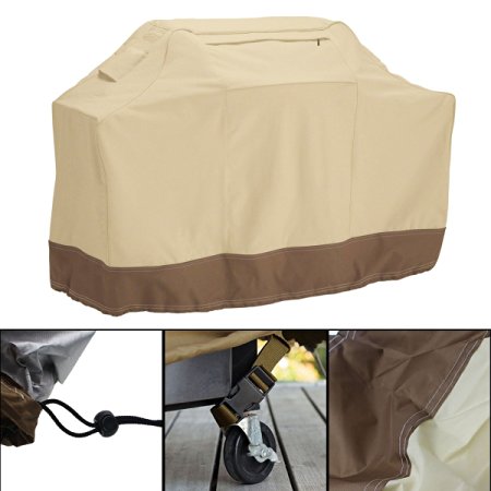 BBQ Cover, Blusmart Large Woven polyethylene Material Outdoor Waterproof Barbeque Grill Covers with Zippeer Heavy Duty Breathable BBQ Covers with Portable Carry Bag (Beige)