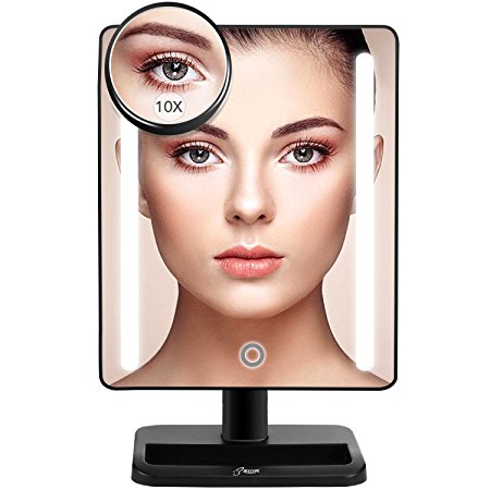 Bestope 24 LED Makeup Vanity Mirror with Lights,12 inch Larger Screen,Detachable 10X Magnifying Mirror, Dimmable,180° Rotation, Dual Power Supply, High Definition Led Mirror