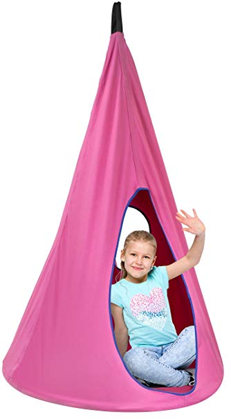 Sorbus Kids Nest Swing Chair Nook – Hanging Seat Hammock for Indoor Outdoor Use – Great for Children, All Accessories Included (33 Inch, Nest Pink)