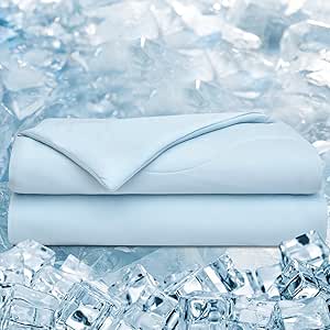 PHF Double Cooling Blanket Twin Size for Hot Sleepers, Soft Breathable Blankets for Summer with Double Side Cold, Q-Max&gt;0.5 Arc-Chill Cool Lightweight Bed Blanket for Night Sweats, 60"x80", Ice Blue