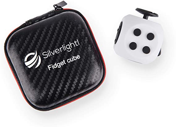 Stress Relief Fidget Cube: Calming Toy for Focus, Relaxation, Distraction & Improved Mood for Anxiety, Autism, Anger, ADD, ADHD & PTSD by Silverlightl (White/Black)