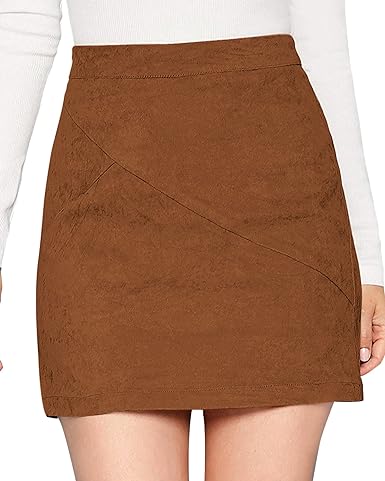 MANGOPOP Mini Faux Suede Skirt for Women High Waist Skirts