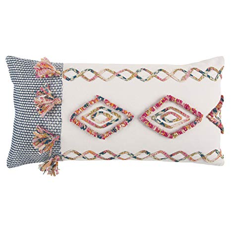Rizzy Home Decorative Polyester Filled Pillow Geometric Decorative Pillow, 14" x 26", Pink/Multi