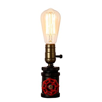 Injuicy Retro Loft Vintage Industrial Steampunk Wrought Iron E27 Edison Metal Table Lights Rustic Led Water Pipe Desk Accent Lamps (B)