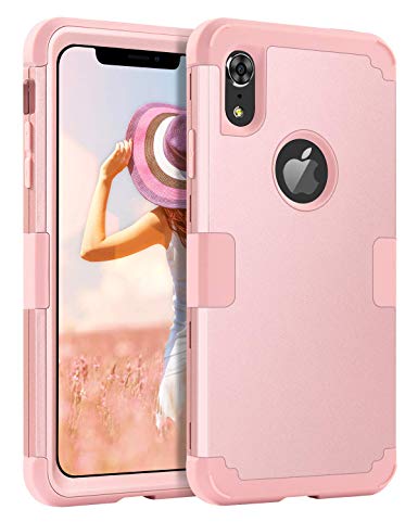 BENTOBEN Case for iPhone XR, Full Body Shockproof Impact Resistant 3 in 1 Hybrid Hard PC Cover Soft Silicone Bumper Anti-Scratch Protective Phone Case Cover for iPhone XR 6.1" 2018, Rose Gold/Pink