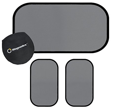 Car Sunshades Stop 98% of Harmful UV Rays with 2 Shades for Side Windows and 1 Rear Window. Sticks with Static Cling and Suction Cups. Made with Quality Mesh. Convenient Storage/Travel Pouch.