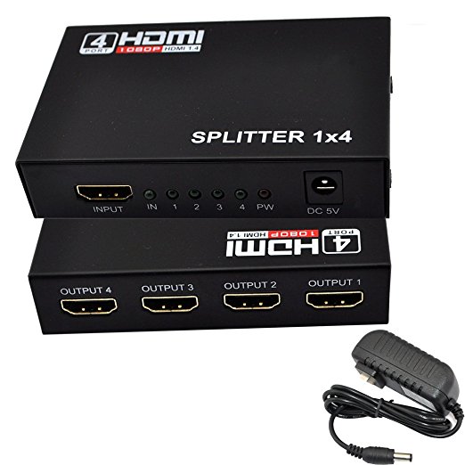 iKKEGOL 4 Port 1 x 4 HDMI Splitter Switch Video HUB Box 1080P HD Amplifier HDTV   Power Adapter