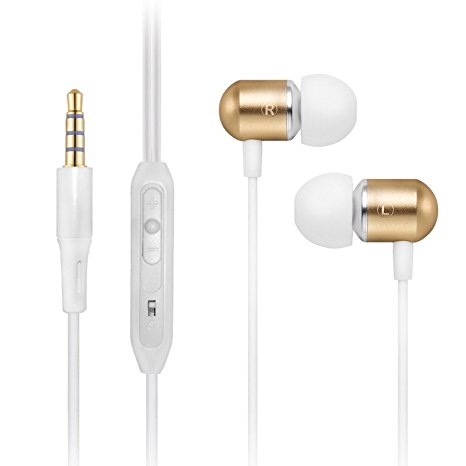 Engive In-Ear Earbuds Headphones with with Remote and Mic (Gold) for iPhone, Samsung Compatible, Noise Isolating Headphones