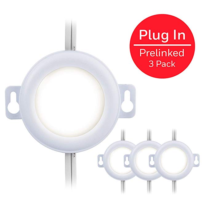 Honeywell LED Puck Lights, 3 Pucks, Under Cabinet Lighting, Warm White, Kitchen, Counter, Plug-in, Wired, Pre-Linked, Indoor, 45415