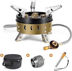 Odoland 11000W Camping Gas Stove Windproof Adjustable Lightweight Backpacking Stove Burner Portable Camp Propane Stove for Outdoor Camping Hiking,Khaki