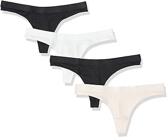 Amazon Essentials Women's Ribbed Thong Underwear, Pack of 4