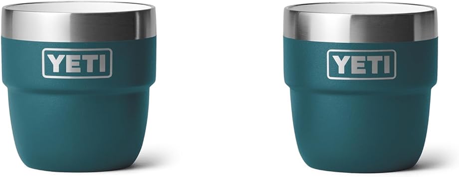 YETI Rambler 4 oz Stackable Cup, Stainless Steel, Vacuum Insulated Espresso/Coffee Cup, 2 Pack, Agave Teal