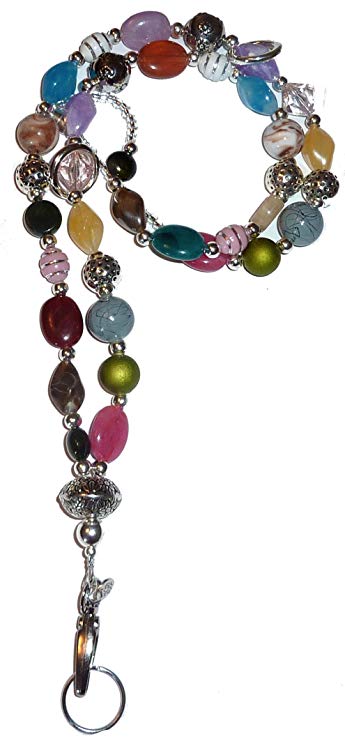 Chunky Multi Fashion Women's Beaded Lanyard with break away magnetic clasp 34 inches