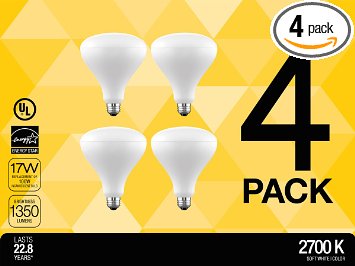 SELS LED, BR40 LED Bulb, Wide Flood Light Bulb, 17 Watts - 100w Equivalent, 1350 Lumens, Soft White (2700K), 4 Pack, UL Listed - Suitable for damp locations
