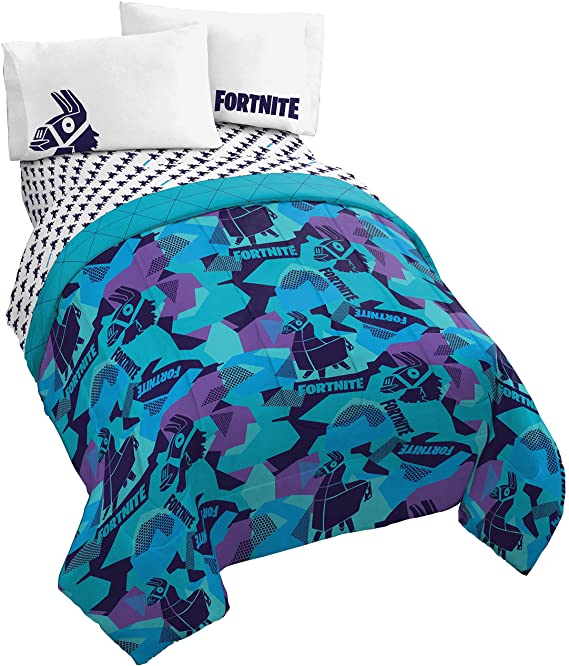 Jay Franco Fortnite Llama Geo 4 Piece Twin Bed Set - Includes Reversible Comforter & Sheet Set - Super Soft Fade Resistant Microfiber (Official Fortnite Product)