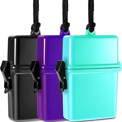 Outus 3 Pieces Waterproof Case ID Card Holder with Floating Sports Case Locker with Hanging Ring and Rope 4.72 x 2.95 x 1.57 Inches(Black, Purple, Baby Blue)