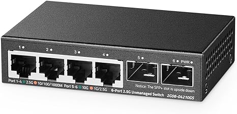 Binardat 4 Port 2.5G Switch with 2x10G SFP, 4x2.5 Gigabit Ethernet Ports, Ultra-Mini Size, Support Vlan, Metal Unmanaged Multi-Gigabit Desktop/Wallmount Network Switch