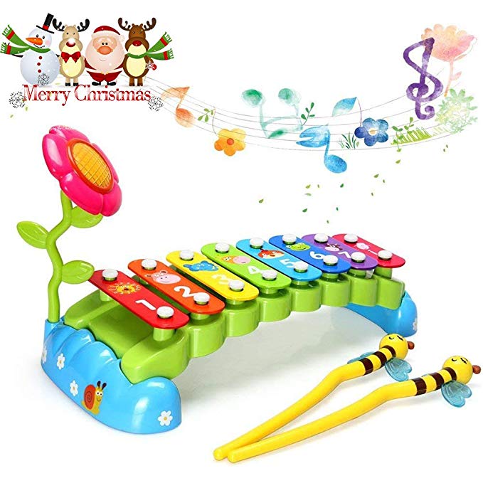 HOMOFY Baby Toys Xylophone for Kids Rainbow Bridge with 8 Bright Multi-Colored Keys and Two Mallets,One Flower,The Best Musical Instrument Toys for Boys and Girls (Rainbow Garden)