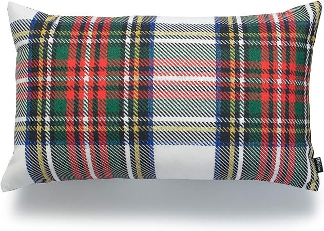 Hofdeco Decorative Throw Pillow Cover ONLY, Gray Classic Stewart Scottish Tartan Plaid (Canvas), 12"x20"