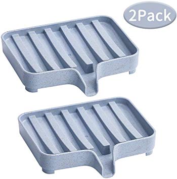 TOPSKY 2Pack Soap Dishes Waterfall, Soap Trays with Drain, Self Draining Soap Saver, Soap Holders for Bathroom and Kitchen (Blue)