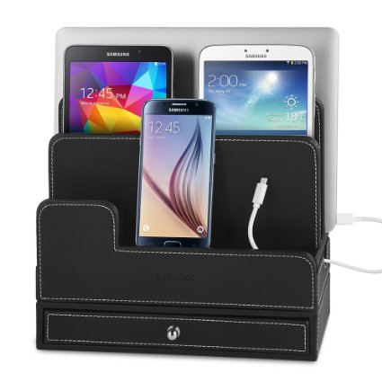 EasyAcc Double-deck Multi-device Charging Organization Station Dock for iPhone 6 6s iPad Mini 1 2 3 iPad 2 3 4 Samsung Galaxy S5 S6 Galaxy Tab 4 101 Macbook Air Ect - Black Pu Leather