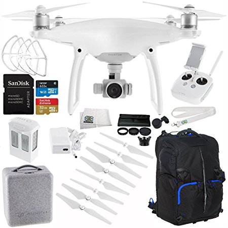 DJI Phantom 4 Quadcopter Drone with Manufacturer Accessories   SanDisk Extreme 32GB microSDHC Memory Card   6PC Filter Kit (UV-CPL-ND2-400-Lens Hood-Case)   Backpack for DJI Phantom Drones   MORE