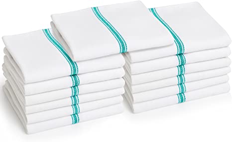 Liliane Collection Green Dish (13 Pack) -Commercial Grade Absorbent 100% 2-ply Cotton Kitchen (14"x27") Classic White Tea Towels Center Stripe, 14" x 27", 13 Count