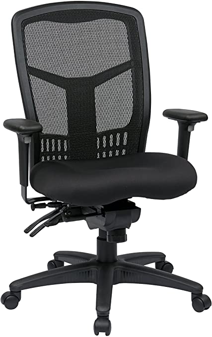 Office Star ProGrid High Back Managers Chair with Adjustable Arms, Multi-Function and Seat Slider (Black)