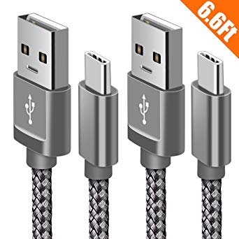ALCLAP USB Certified Type C Cable, [2-Pack][6.6ft] USB C Cable Nylon Braided Fast Charger Sync Cord Compatible Samsung Galaxy S10, Note 9, S8/S9, LG V20 G5 G6, Nexus 5X/6P, Moto Z Z2 (Grey)