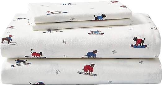 Eddie Bauer - Queen Sheets, Cotton Flannel Bedding Set, Brushed for Extra Softness, Cozy Home Decor (Ski Patrol, Queen)