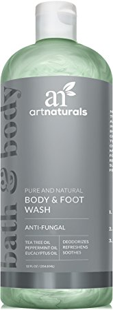 ArtNaturals Essential Body and Foot Wash Tea Tree, Peppermint and Eucalyptus Oil, Natural Eczema Soap for Antifungal Feet, Helps Kill Nail Fungus, Athletes Foot, Ringworm, Jock Itch and Odors, 12oz.