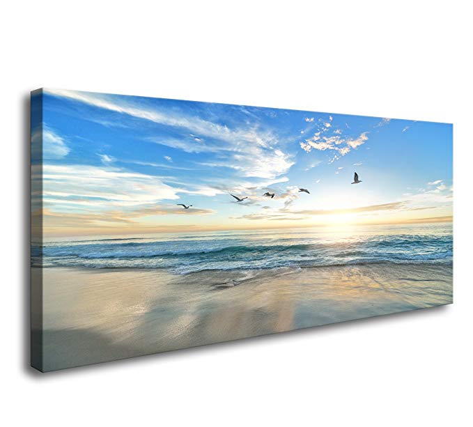 S02150 Wall Art Sunset Sea Water Natural Scenery Painting on Canvas Stretched and Framed Canvas Paintings Ready to Hang for Home Decorations Wall Decor