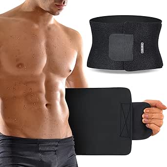 Ohuhu Waist Trimmer, Adjustable Neoprene Ab Trainer Belt for Back Support, Sweat Band Waist Trainer for Training & Workouts, Sweat Enhancer, Fits Up to 44 Inches for Men & Women Black