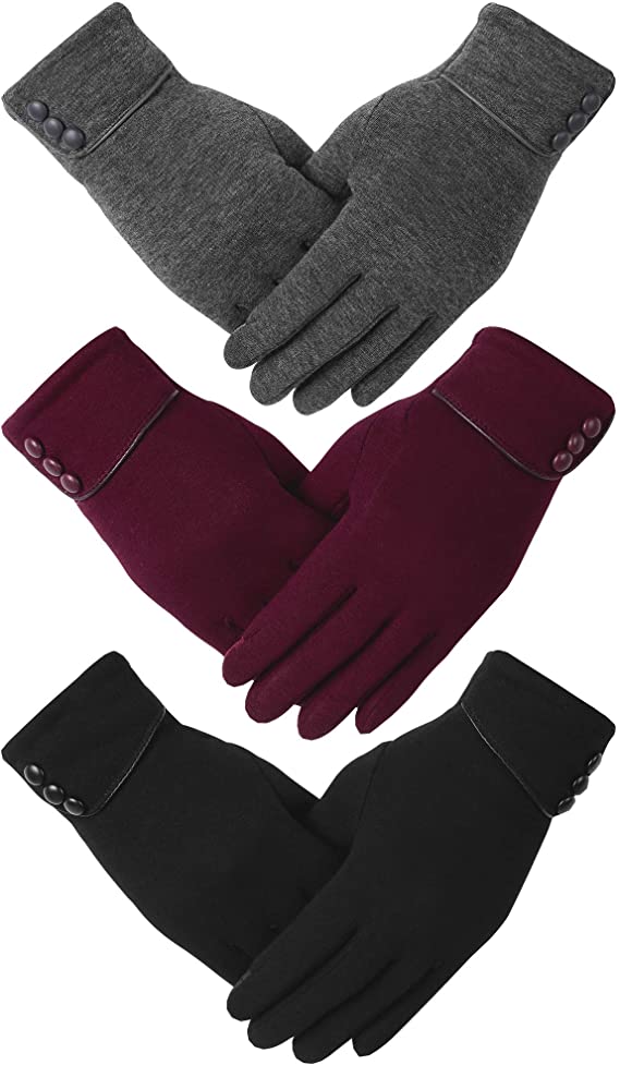 Dimore 3 Pairs Winter Gloves for Women with Touch Screen Fingers Warm Thick Texting