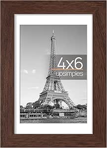 upsimples 4x6 Picture Frame, Display Pictures 3.5x5 with Mat or 4x6 Without Mat, Wall Hanging Photo Frame, Brown, 1 Pack