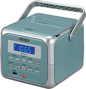 Jensen CD-660 Portable Stereo CD Player Boombox with Bluetooth | FM Radio | USB | Aux-in Headphone Jack | CD-R/RW MP3 Playback | (Stone Blue)