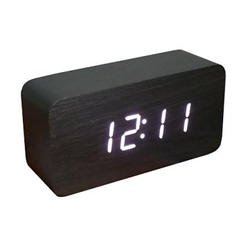 Lenofocus Wood Digital LED Alarm Clock with Time and Temperature Display and Sound Control