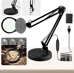 10x / 20x Magnifying Glass with Light and Stand, Magnifier with Light and Dust Cover, 2 in 1 Desk Clamp Dual Use, 3 Color Modes, Infinite Dimming, Suitable for Close Work Maintenance Reading & Crafts