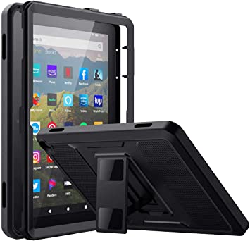 MoKo Case Compatible with All-New Kindle Fire HD 8 Tablet and Fire HD 8 Plus Tablet (10th Generation, 2020 Release), [Heavy Duty] Full Body Rugged Cover with Built-in Screen Protector, Black