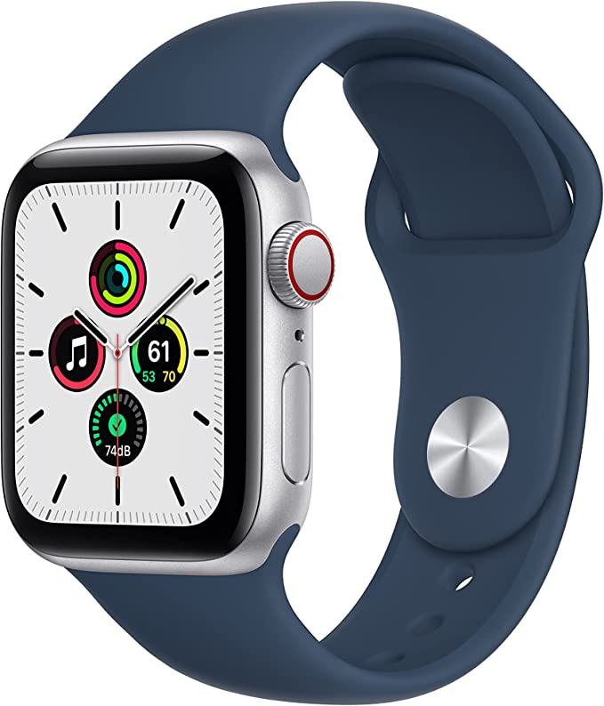 2021 Apple Watch SE (GPS   Cellular, 40mm) - Silver Aluminium Case with Abyss Blue Sport Band - Regular