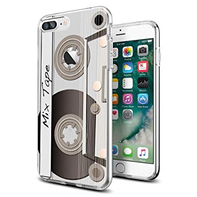 Cool Retro Cassette Tape Case for iPhone 7 Plus iPhone 8 Plus 5.5" Clear with Design, Ultra Thin Transparent Flexible TPU Phone Cover Protective for Girls Women Men Anti-Drop-Scratch Shockproof Bumper