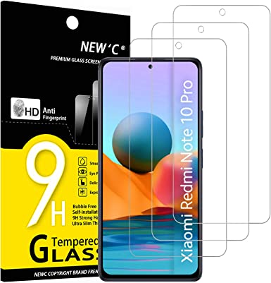 NEW'C 3 Pezzi, Vetro Temperato per Xiaomi Redmi Note 10 Pro, Note 10 Pro Max 4G, Pellicola Prottetiva Anti Graffio, Anti-Impronte, Senza Bolle, Durezza 9H, 0,33mm Ultra Trasparente, Ultra Resistente