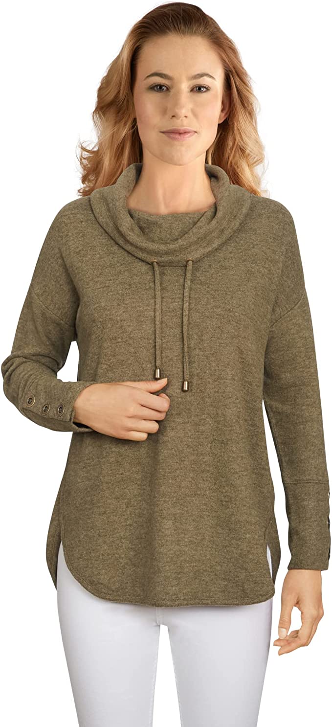 Ruby Rd. Women's Petite Soft Heather Knit Cowl Neck Pullover