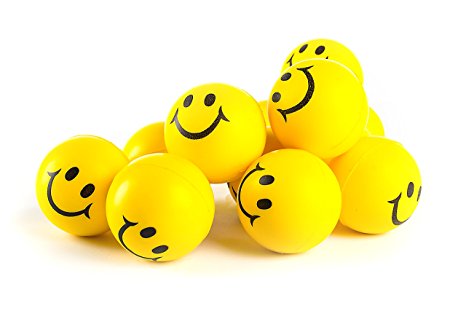 Why Worry? Be Happy! Fun Bulk Toys Party Favors, Office Gifts - Neon Yellow Smile Funny Face Stress Ball - Happy Smiley Face Stress Balls Bulk Pack of 12 2" Stress Relief Smile Squeeze Ball By Neliblu