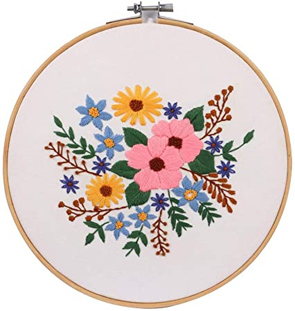 DEDC Full Range of Embroidery Starter Kit with Pattern Stitch Kit Including Embroidery Hoop Needlepoint Kits for Beginners Handmade Time Consuming (in Bloom)