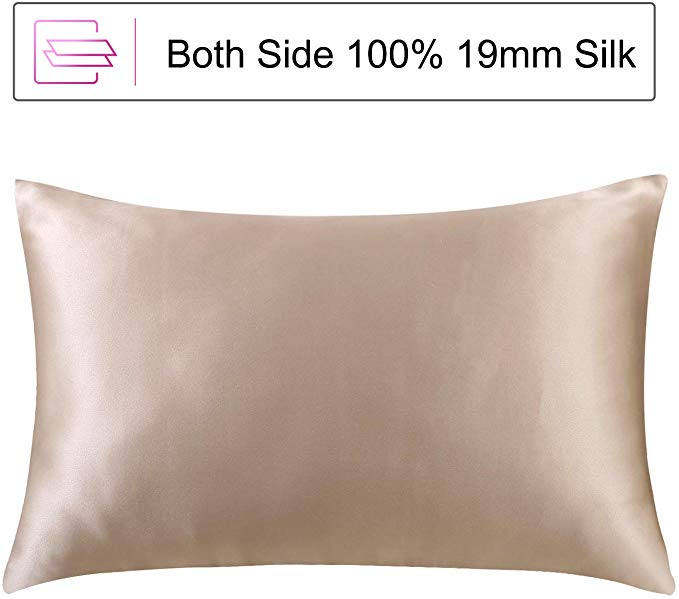 Ethlomoer 100% Natural Pure Silk Pillowcase for Hair and Skin, Both Side 19mm, Hypoallergenic, 600 Thread Count, Luxury Smooth Satin Pillowcase with Hidden Zipper, 50 x 75 cm, Taupe