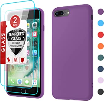 LeYi for Phone Case iPhone 8 Plus, iPhone Case 7 Plus with [2 Pack] Tempered Glass Screen Protectors, Shockproof Full-Body Liquid Silicone with Anti-Scratch Microfiber Liner iPhone 7 Plus, Red Purple…